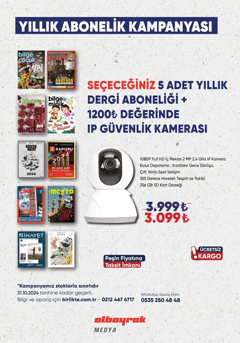 Ketebe Dergi - Ip Güvenlik Kamerası + Seçeceğiniz 5 Dergi Yıllık Aboneliği