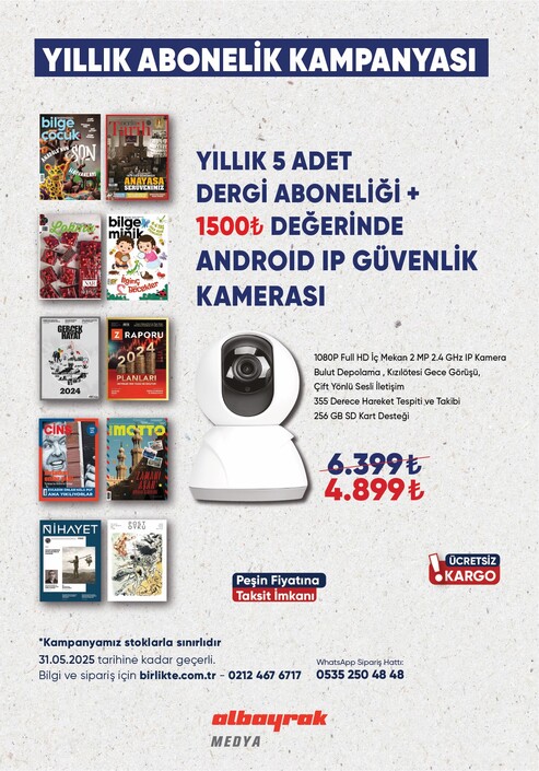 Ketebe Dergi - Ip Güvenlik Kamerası + Seçeceğiniz 5 Dergi Yıllık Aboneliği